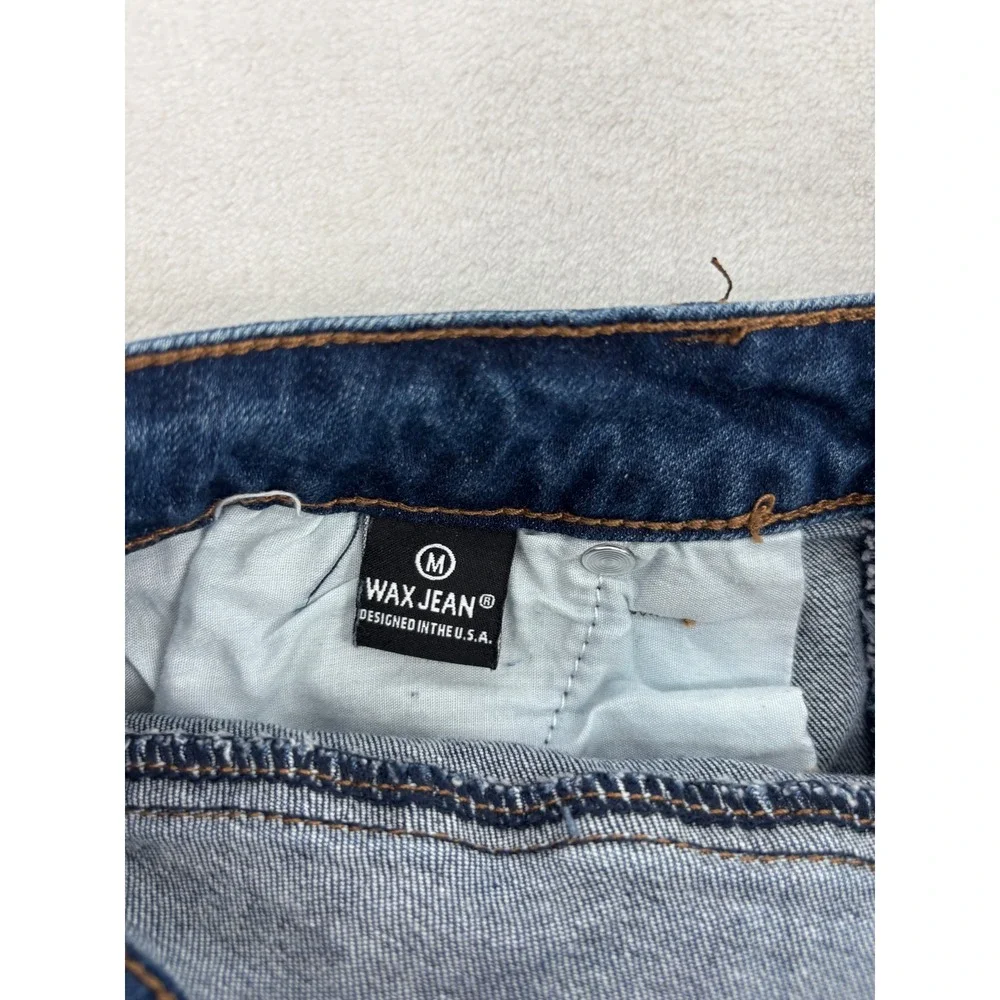 Wax Jean Denim Mini Skirt Womens Size M Dark Wash‎ Distressed Raw Hem
